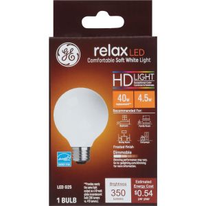 GE Lighting Relax LED Light Bulbs, 40 Watt Eqv, Soft White HD Light, G25 Globe Bulb, Medium Base, Frosted