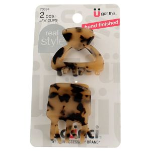 Scunci Real Style Jaw Clips, Hand Finished Assorted, 2 Ct