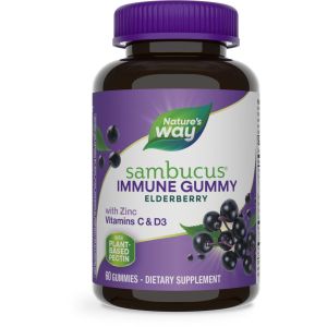 Nature's Way Sambucus Elderberry Immune Gummies, with Vitamins C, D3, & Zinc, Unisex, 60 Ct"