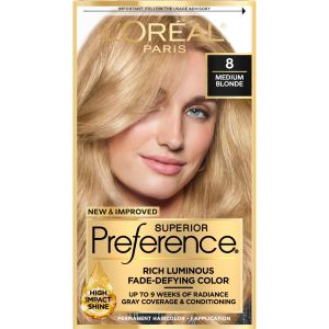 LOreal Paris Superior Preference Luminous Fade-Defying Permanent Hair Color, 8 Medium Blonde, 1 kit