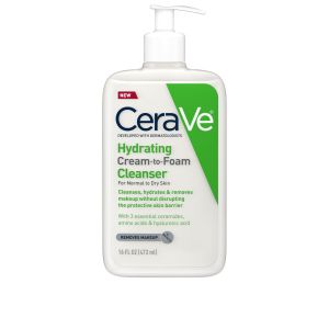 CeraVe Hydrating Cream-to-Foam Facial Cleanser with Hyaluronic Acid for Normal to Dry Skin, 16 fl oz"