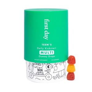 FIRST DAY Teens Daily Kickstart Multivitamin Gummies for Ages 13-17  Vitamins A, B1, B2, B6, E, B12, C, D3 & K2 + Zinc & Folate  Made w/Organic Fruits & Veggies, Only 2g Sugar  30 Day Supply