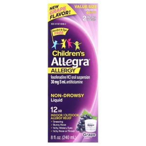 Allegra Children's 12 Hour Non-Drowsy Antihistamine Allergy Relief Medicine, 30mg Fexofenadine, Grape Flavor Liquid 8 oz.
