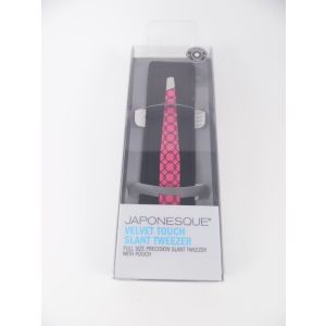 JAPONESQUE Velvet Touch Slant Tweezer with Pouch, Precision Stainless Steel