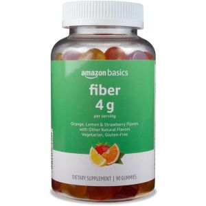 Amazon Basics Fiber 4g Gummy - Digestive Health, Supports Regularity - Orange, Lemon & Strawberry Flavor - 90 Gummies - 45 Servings