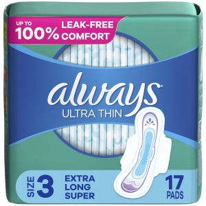 Always Ultra Thin Daytime Pads with Wings, Size 3, Extra Long Super, Unscented, 17 Ct