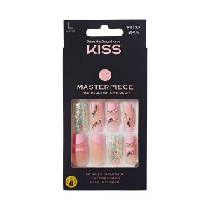 KISS Masterpiece Long Square Luxe Fake Nails, Glossy Medium Pink, 30 Count