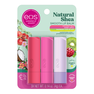 eos Natural Shea Smooth Lip Balm- Honey Apple, Coconut Milk, Raspberry Kiwi Splash, 0.14 oz, 3-Pack"