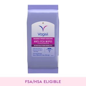 Vagisil Anti-Itch Medicated Wipes, Maximum Strength For Instant Relief, 20 Count"