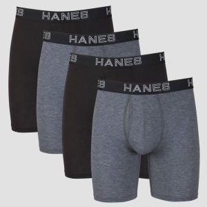 Hanes Premium Mens Long Leg Boxer Briefs with Anti Chafing Total Support Pouch 3pk - Black/Gray S