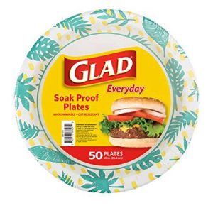 Glad Tabletop Round Disposable Paper Plates with Palm Leaves Design, 10 Inches, 50 Count