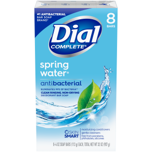 Dial Complete Antibacterial Bar Soap, Spring Water, 4 oz, 8 Bars