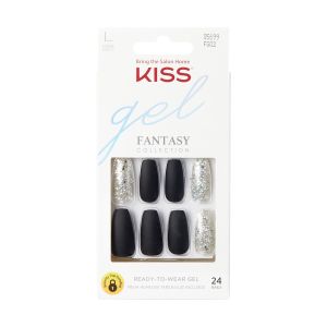 KISS Gel Fantasy, Press On Nails, A Whole New World, Black, Long Coffin, 28 Count