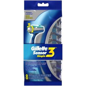 Gillette Sensor3 Simple Mens Disposable Razors, 8 ea