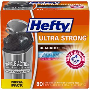 Ultra Strong Blackout Tall-Kitchen Drawstring Bags, 13 Gal, 0.9 Mil, 23.75in X 24.88in, Black, 80PK