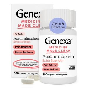 Genexa Acetaminophen 500mg Extra Strength Pain Reliever & Fever Reducer Caplets, 100 Count