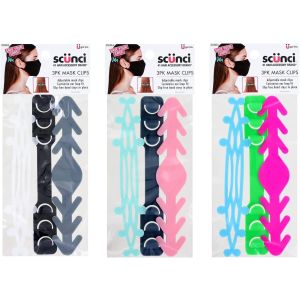 Scunci Adjustable Ear Strap Saver, Extender Holder,Comfortable Band Clip for avoiding Ear Pain, 3-Pack Colors are Shipped at Random