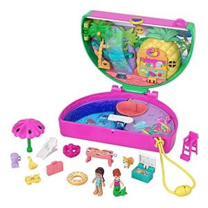 Polly Pocket Watermelon Pool Party Compact Playset with 2 Micro Dolls & Accessories, Travel Toys"