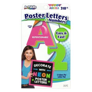 ArtSkills 2.5 Paper Letters and Numbers for Poster Boards, Kids School and Craft Projects, Neon Colors, 310 Count