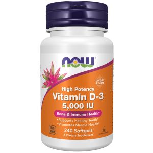 NOW Supplements, Vitamin D-3 5,000 IU, High Potency, Structural Support*, 240 Softgels"