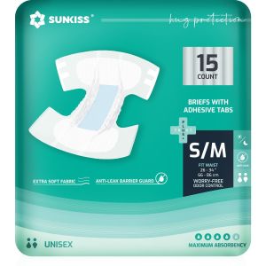 Sunkiss Adult Diapers Briefs Odor Control Anti-Leak S/M Waist 26-34” Unisex 15Ct