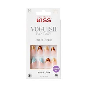 KISS Voguish Fantasy French Press-On Nails, Charmante, Pink, Medium Almond, 31 Ct.