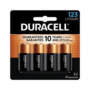 Duracell CR123A 3V Lithium Battery for Home Devices, 4 Count