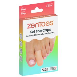 ZenToes Small Gel Toe Caps, 2 Pack, Beige - for Corns, Blisters & Toenails
