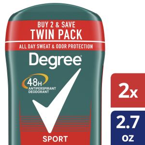 Degree Long Lasting Mens Antiperspirant Deodorant Stick Twin Pack, Sport, 2.7 oz