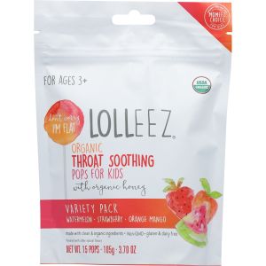 Lolleez Organic 2 Pack Throat Soothing Pops for Kids with Organic Honey, Multi Pack, 30 Count"