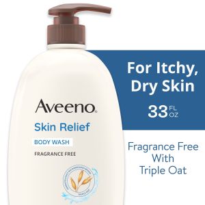 Aveeno Skin Relief Moisturizing Body Wash, Soap Free for Sensitive Skin, Fragrance Free Shower Gel, 33 oz"
