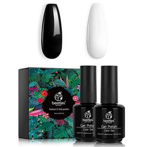 Beetles Gel Nail Polish Kit- 2 Pcs 15ml Black White Colors Gel Polish Set Soak Off LED Nail Gel Polish Nail Art Manicure Salon DIY at Home