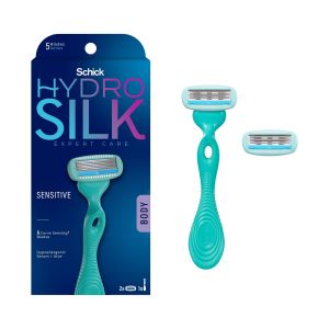 Schick Hydro Silk Sensitive Womens Razor, 5-Blade Razor for Women Sensitive Skin, 1 Razor Handle & 2 Razor Blade Refills"