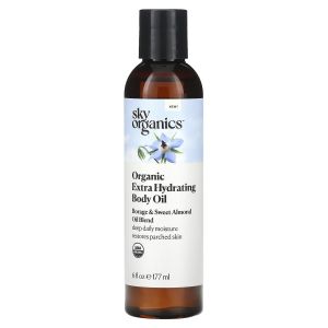 Organic Extra Hydrating Body Oil, Borage & Sweet Almond Oil Blend, 6 fl oz (177 ml), Sky Organics