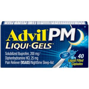 Advil PM (40 Count) Pain Reliever / Nighttime Sleep Aid Liquid Filled Capsule, 200mg Ibuprofen, 25mg Diphenhydramine"