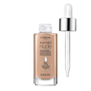 LOreal Paris True Match Hyaluronic Tinted Serum Foundation Makeup, 3-4 Light-Medium, 1 fl oz