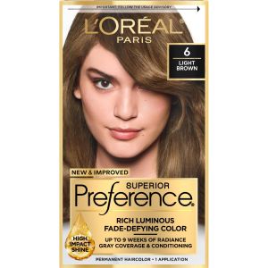 LOreal Paris Superior Preference Luminous Fade-Defying Permanent Hair Color, 6 Light Brown, 1 kit