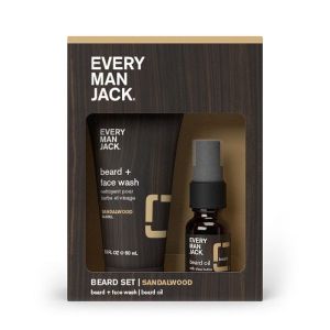 Every Man Jack Mens Sandalwood Beard Travel Pouch - Beard + Face Wash, Moisturizing Beard Oil - Trial Size - 2ct