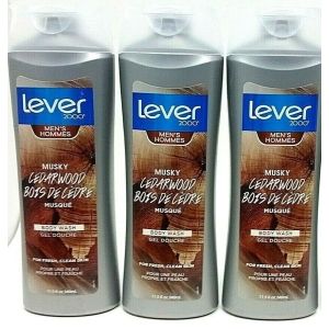 3 Bottles Lever2000 Mens Musky Cedarwood Body Wash Shower Bath Soap 11.5 Oz Ea