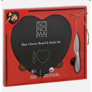 Slate Heart Cheese Board /Knife Set Heart Approx 8” SS Knife 5.3” NEW in BOX
