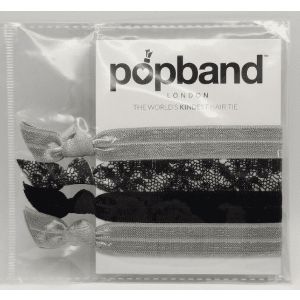 Popband Hair Ties Gray, Lace Black, Black Silver, Kink Free