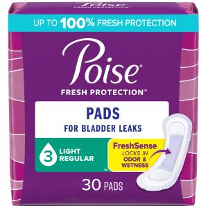 Poise Incontinence Pads & Postpartum Incontinence Pads, 3 Drop Light Absorbency, Regular Length, 30 Count