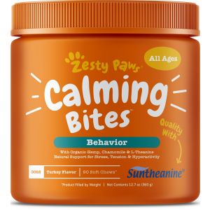 Zesty Paws Stress & Anxiety Calming Bites Supplement with Hemp for Dogs, Turkey Flavor, 90 Soft Chews"