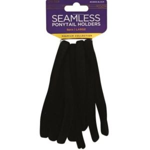 Donna Premium Seamless Large Black Ponytail Holders, 8 Pcs"