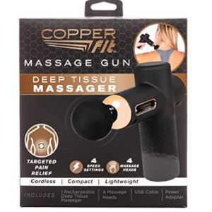 Copper Fit Percussion Massage Gun w/ 4 attachments, Cordless, Rechargeable, Compact, Portable, As Seen on TV