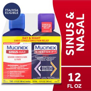 Mucinex Sinus-Max Severe Congestion & Pain & Nightshift Sinus Medicine, Headache Relief, 2x6 fl oz"