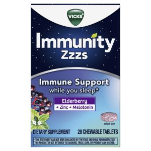 Vicks Immunity Zzzs Immune Support Chewable Tablets, 28 count – with Antioxidant Zinc, Melatonin & Elderberry. Sustains Your Immunity & Helps You Sleep*"