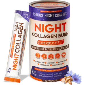 Night Collagen Burn for Men and Women, NightTime SuperLatte Fat Burner & Weight Loss Support, Deep Sleep, Appetite Suppressant, Skin, Hair, Nails & Joints Support, Skinny Coffee SuperBoos -30 Packets