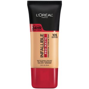 LOreal Paris Infallible Pro-Matte Liquid Foundation Makeup, 105 Natural Beige, 1 fl oz