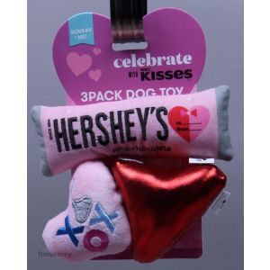 Hersheys Kisses Themed 3 Ct Bar, Kiss and Heart Squeaky Crinkle Dog Toy